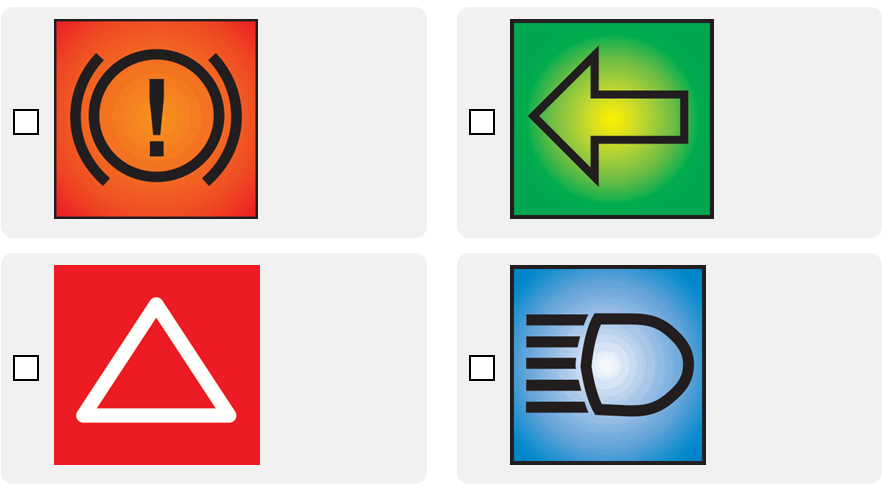 <p>Which instrument panel warning light shows that headlights are on main beam?</p>