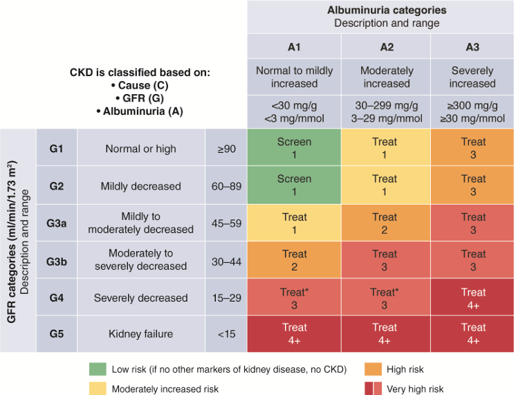 <ul><li><p>As GFR stage increases, the risk of the patient also increases</p></li><li><p>As albumin leakage increases, the risk of the patient also increases</p></li></ul><p></p>
