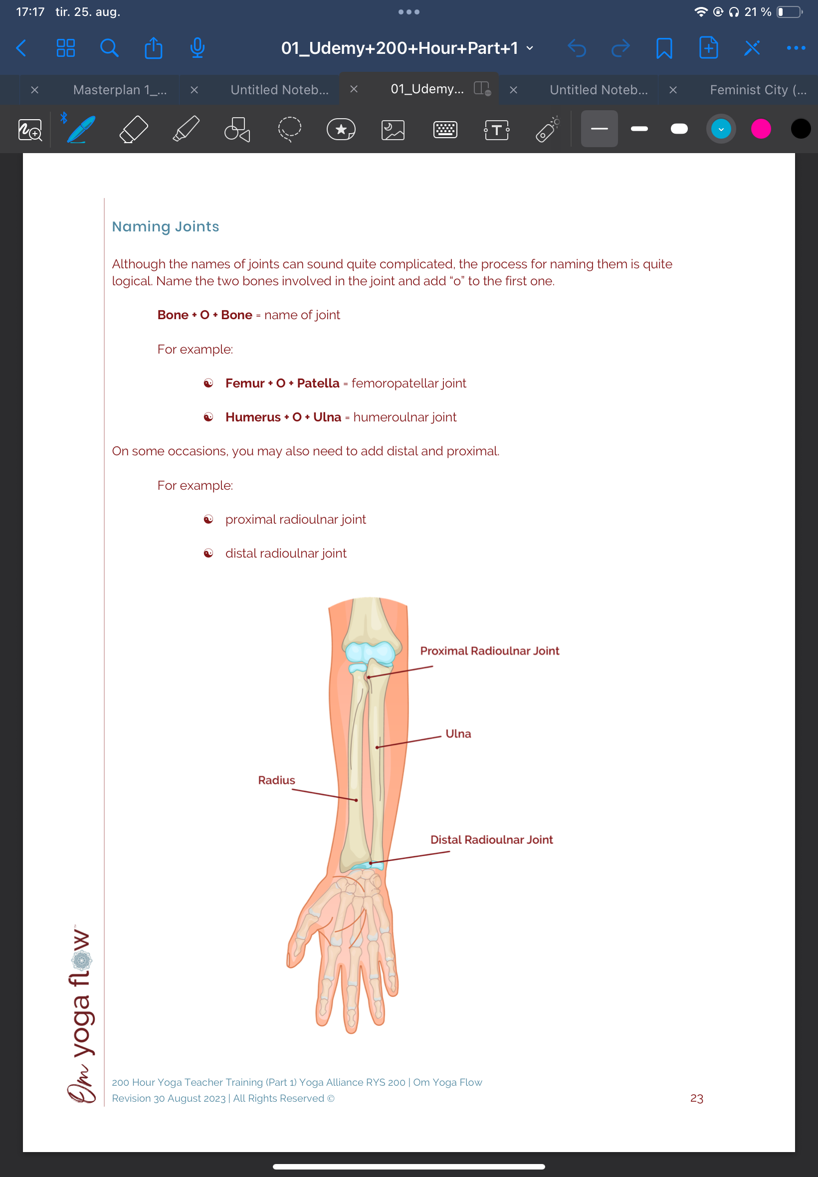 <p><strong>Bone + O + Joint</strong></p><p></p><p>Example:</p><p><em>Humero-ulnar joint</em></p><p></p><p>In some cases you may also need to add distal and proximal.</p><p></p><p>Example:</p><p><em>Proximal radio-ulnar joint</em></p><p><em>Distal radio-ulnar joint</em></p>