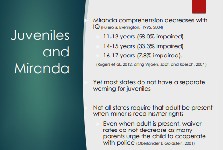 <p><strong>No.</strong> Not all states require an adult to be present when a minor is read their rights.</p><ul><li><p>This lack of requirement can lead to situations where juveniles are interrogated without adequate support, potentially impacting their understanding and the validity of any waivers they provide. </p></li></ul><p>Even when adult is present, waiver rates do not decrease as many parents urge the child to cooperate with police (Oberlander &amp; Goldstein, 2001)</p>