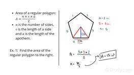 <p>A = ½ (base side) (height of one triangle) (n)</p><p>n = number of sides </p><p>Equation makes area of one triangle, but double that if you are calculating half</p>