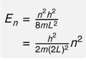 <p>what is the energy in a 1D box proportional to? what are the terms?</p>