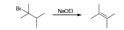 <p>This reaction involves elimination of H and Br to give the more substituted alkene, so we must use a strong base that is not sterically hindered. We can use hydroxide, methoxide or ethoxide as the base. All of these bases are suitable, as the substrate is tertiary so SN2 reactions will not compete:</p>