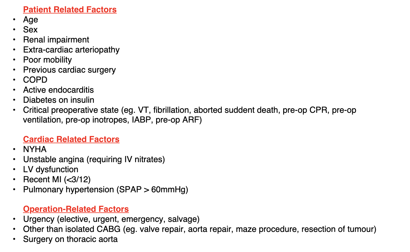 <p><span style="background-color: inherit; line-height: 17px;">European System for Cardiac Operative Risk Evaluation (risk of death after cardiac surgery)</span></p><p></p><p><span style="background-color: inherit; line-height: 17px;">PT RELATED</span></p><p></p><p><span style="background-color: inherit; line-height: 17px;">CARDIAC RELATED</span></p><p></p><p><span style="background-color: inherit; line-height: 17px;">OPERATION RELATED</span></p>