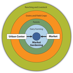 <p>an agricultural model that spatially describes agricultural activities in terms of rent</p>