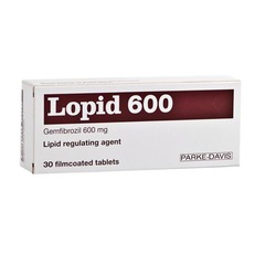 <p>gemfibrozil</p><p>30m before breakfast and dinner</p><p>600mg bid</p>