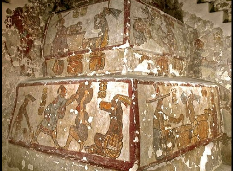 <p>What is being sold in this mural?</p>