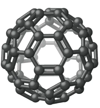 <ul><li><p>A hollow spherical molecule made entirely of carbon atoms</p></li><li><p>Built from graphene-like hexagons and pentagons</p></li><li><p>Used in nanotechnology and materials science</p></li></ul><p></p>