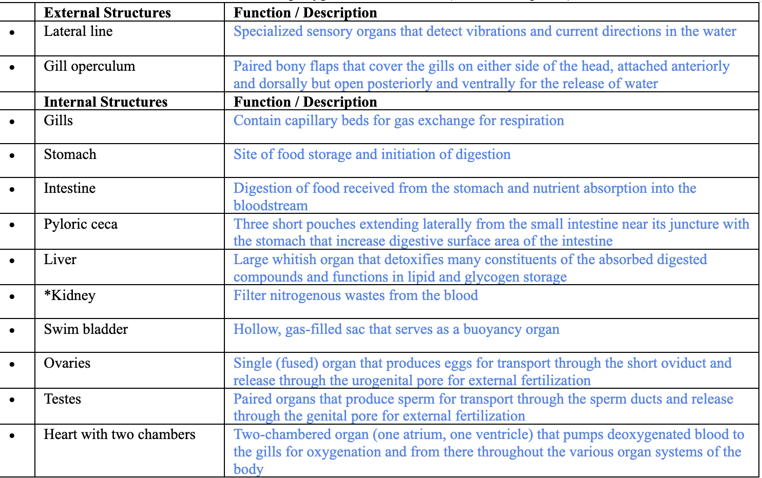 <p></p><p><span style="background-color: transparent;">Clade Actinopterygii within Clade Vertebrata within Clade Chordata</span></p><ul><li><p>Not pictured: lateral line, gill operculum </p></li></ul><p></p>