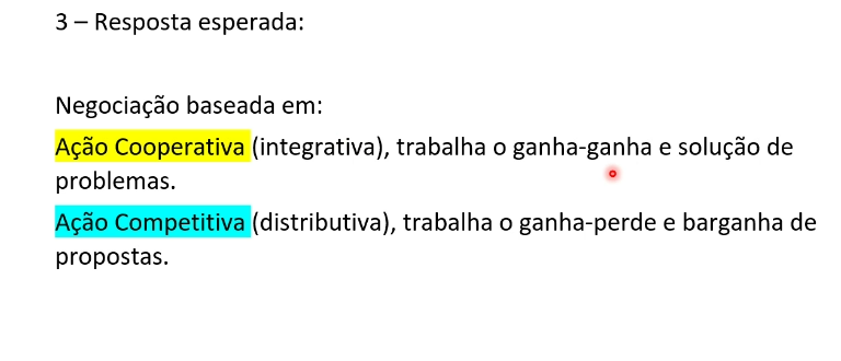 <ul><li><p><strong>Ganha-perde:</strong> uma parte vence às custas da outra. 1 parte busca maximizar seus próprios interesses, mesmo que a outra saia prejudicada. É uma negociação mais competitiva, com foco em “vencer” a outra parte.</p><p></p></li><li><p><strong>Ganha-ganha:</strong> ambas as partes saem beneficiadas, sendo geralmente o modelo + sustentável e recomendado. Busca-se um1 acordo em que os interesses relevantes de ambas as partes sejam atendidos. É uma negociação cooperativa e mais estratégica.</p><p></p></li></ul><p></p>