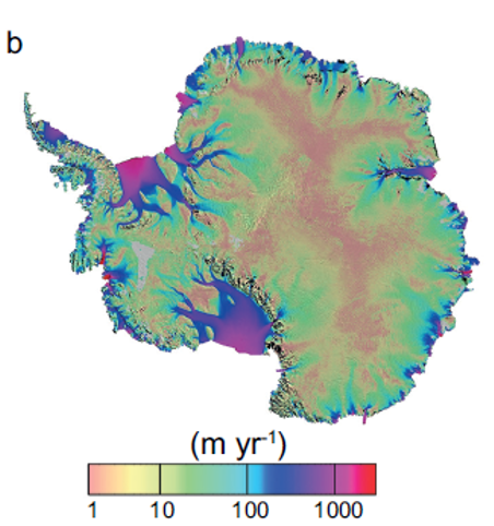 <p>Flows of ice in Antarctic ice sheet:</p>