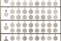 <p>What are the four spatial frequencies tested in a vistech chart?</p>