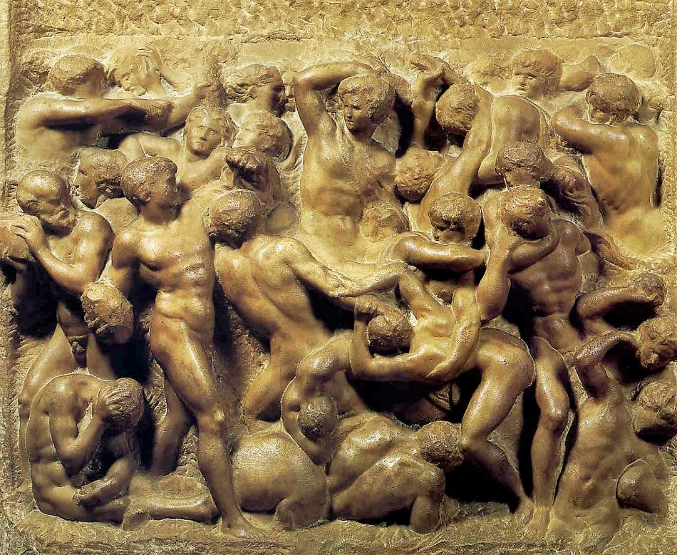 <p>1492, Michelangelo, marble, <span>it represents a mythological battle between Lapiths and Centaurs, compared to Metope South </span></p>