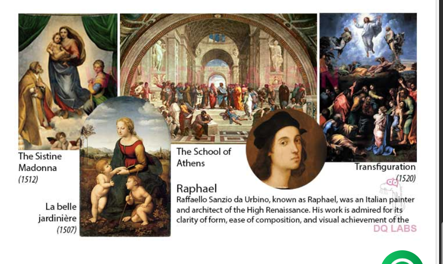 <p>Italisn painter and architect of the High Renaissance. Work is admired for his clarity of form, ease of composition, and visual achievement. Made the piece “The School of Athens.” </p>