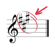 <p>is written at the beginning of each line and tells which notes are sharp, flat, &amp; natural in a piece of music</p>