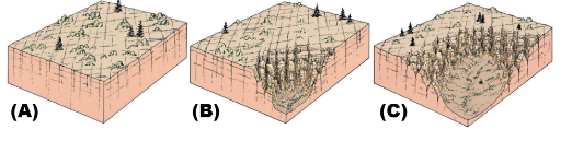 <p><span>The figure above shows the </span><strong>geological evolution</strong><span> of features formed in which of the following </span><strong>national parks</strong><span>?</span></p>