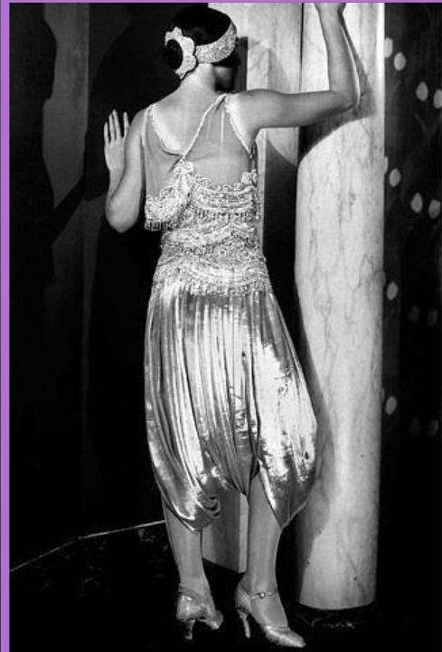 <p>Modified skirts narrowed at the ankle</p>