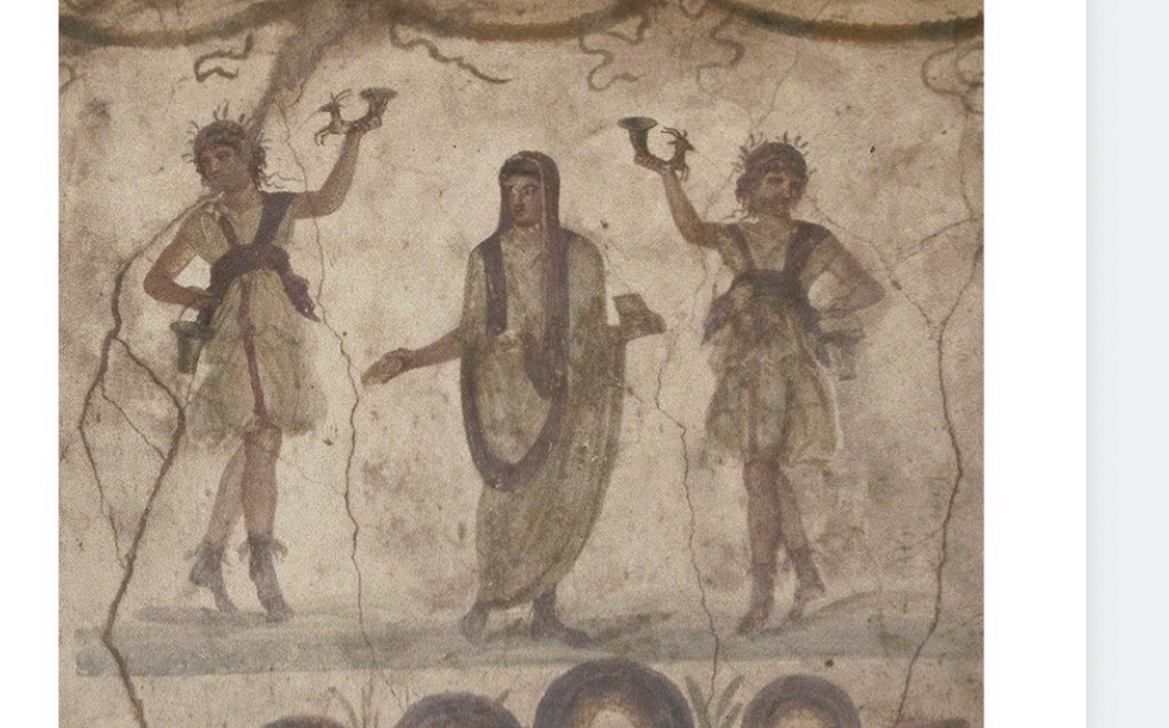 <ul><li><p><span>A </span><strong><span>genius</span></strong><span> was a person’s protective spirit or divine life force.</span></p></li><li><p><span>Every Roman man had a genius; the head of the household (</span><strong><span>paterfamilias</span></strong><span>) had a particularly important one.</span></p></li><li><p><span>The painting related to this shows central figure is the </span><strong><span>Genius of the paterfamilias</span></strong><span>. He is flanked by two </span><strong><span>Lares</span></strong><span> (household guardian spirits). The image comes from a household shrine (</span><strong><span>lararium</span></strong><span>) in Pompeii.</span></p></li></ul><p></p>