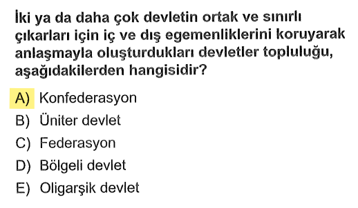 <p>Bağımsız devletlerin kendi güçlerini koruyarak belirli bir amaç için birleşip kurdukları topluluğa konfederasyon denir.</p>