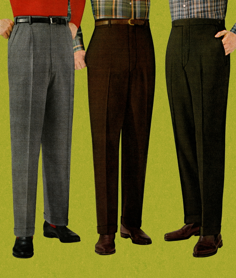 <p>→ a pair of trousers that are in the style of trousers worn as part of a suit, and that are considered fairly formal but not as formal as a suit</p><p>EX: He is wearing black <strong>…………</strong><br>(Anh ấy đang mặc quần âu màu đen.)</p><p></p>