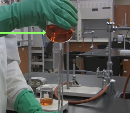 <p>To what is this green arrow pointing?</p><p>&nbsp;</p><p>A. Iodine</p><p>B. Sodium Nitrate</p><p>C. Hydrochloric acid</p><p>D. Unknown solution</p>