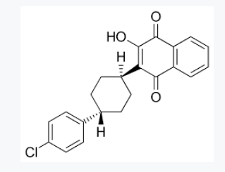 <p>Naphthoquinone; disrupts mitochondrial electron transfer; part of Malarone.</p>