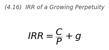 <p>\text{IRR} = \dfrac{C}{P} + g</p>