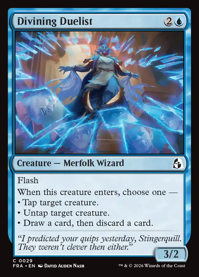 <p>Flash</p><p>When this creature enters, choose one —</p><p>• Tap target creature.</p><p>• Untap target creature.</p><p>• Draw a card, then discard a card.</p>