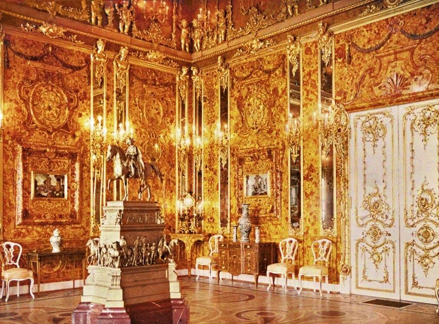 <ul><li><p>Designed by Schluter - originally located in Berlin Palace</p></li><li><p>Gifted to Tsar Peter the Great by Prussian King</p></li><li><p>Destroyed by Nazis</p></li><li><p>Peter takes over army and modernized it - gets rid of Russian powers</p><ul><li><p>He then won against Sweeden and gained a lot of land</p></li></ul></li></ul><p></p>