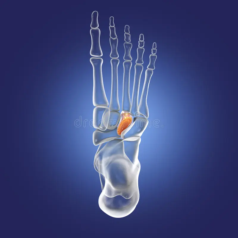 <p>The wedge-shaped bone in the midfoot that helps support the transverse arch of the foot</p>