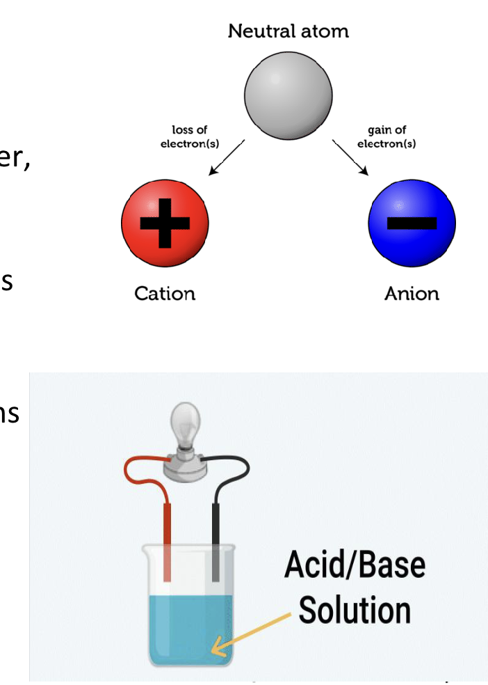 <p>An electrolyte is a <strong>compound</strong> that <strong>releases</strong> <strong>ions</strong> when in <strong>water</strong></p>