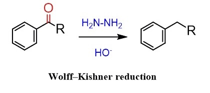<p>Wolff-Kishner converts aldehydes or ketones into alkanes by deoxygenating the carbonyl group. similar to Clemmenson reduction. this is like a basic version of Clemmenson.</p>