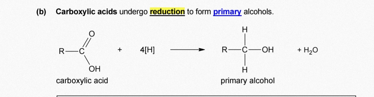 <p>Reduction of carboxylic acid to 1° alcohol</p>