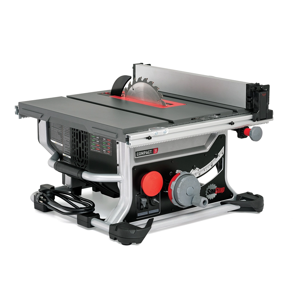 <p>Stationary woodworking machine with a circular blade protruding through a flat table surface, used for accurately ripping lumber and cutting sheet materials.</p>