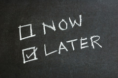 <p>(v.) To stall or act evasively in order to gain time, avoid a confrontation, or postpone a decision; to compromise. </p><p>(SYN: dillydally, procrastinate)</p>