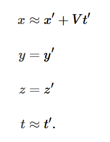 <p>since 𝛾 ~ 1 + 𝛽² / 2 in the limit V << c, galilean coordinate transforms can be recovered</p>