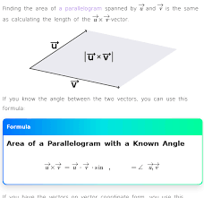 <p>What is the formula to find the area of a parallelogram constructed by two vectors</p>