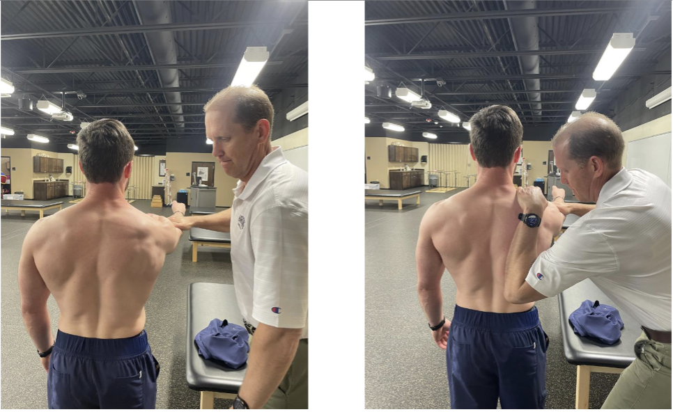 <p>• The examiner first grades the strength in forward flexion following standard manual muscle testing procedures.</p><p>• The examiner then places and manually stabilizes the scapula in a retracted position</p><p>• A positive test occurs when the demonstrated strength is increased in the retracted position.</p>