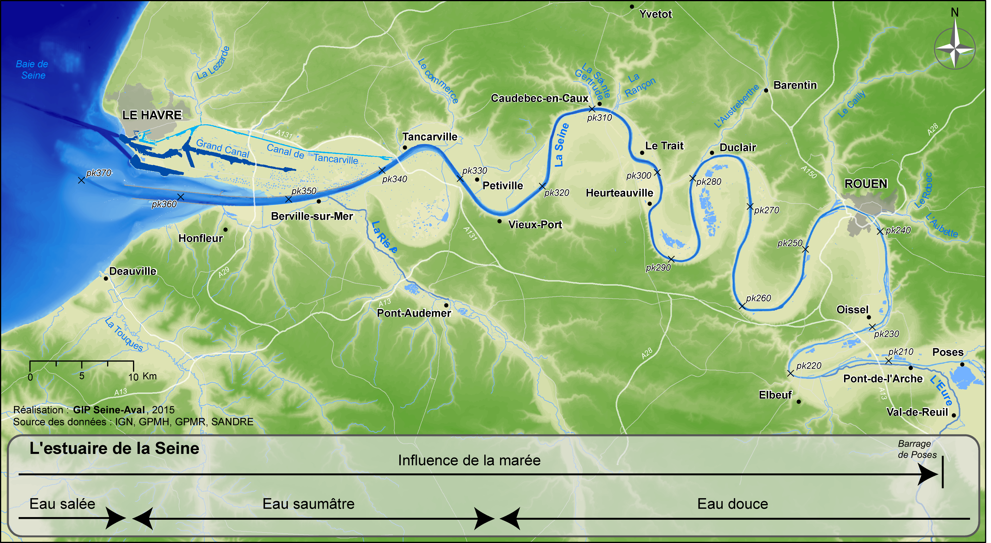 <ul><li><p>formed in a <strong>partially enclosed</strong> area where the mouth of a river mixes with high ocean tides</p><ul><li><p>mix of freshwater and saltwater</p></li></ul></li><li><p>doesn’t form a large delta bc tides sweep sediment away before it can build up</p></li><li><p>latin meaning: “tide” or “surging”</p></li></ul><p>Example: <strong>France! </strong>→ <strong>Seine River delta</strong></p><p>also: Mud Bay</p>