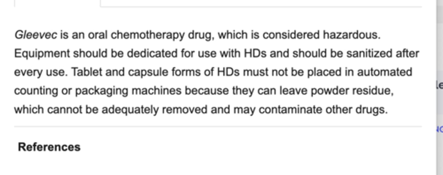 <p>B. The equipment used to count Gleevec tablets should be sanitized after use.</p>