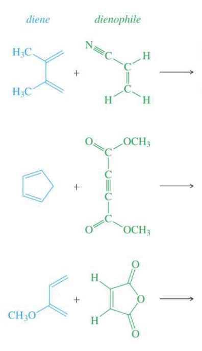 <p>Draw the products of these of diels-alder reactions</p>
