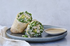 <p>A California-inspired turkey and avo wrap. Organic Roasted Turkey, avocado, shaved kale slaw, Hook's 2-yr aged cheddar, served in cassava flour wrap, and your choice of the side dressing.</p><p>Sauce options: Maple mustard Vinaigrette(rec), Non-dairy ranch dressing, herby aioli, no side sauce.</p><p>Extra sauce +$1.95</p><p>Modifications: no cheese, no avocado</p><p>Allergens: Dairy, Soy</p>