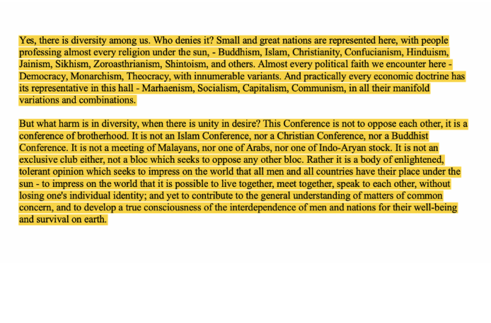 <p><span style="background-color: transparent;">Sukarno delivered this speech at the Bandung Conference in Bandung. The conference brought together leaders of newly independent nations seeking alternatives to colonial domination and Cold War alliances. From an urban studies perspective, the speech reflects the growing political importance of cities in postcolonial international networks. It highlights how urban centers became hubs of diplomacy, nationalism, and global South solidarity.</span></p>