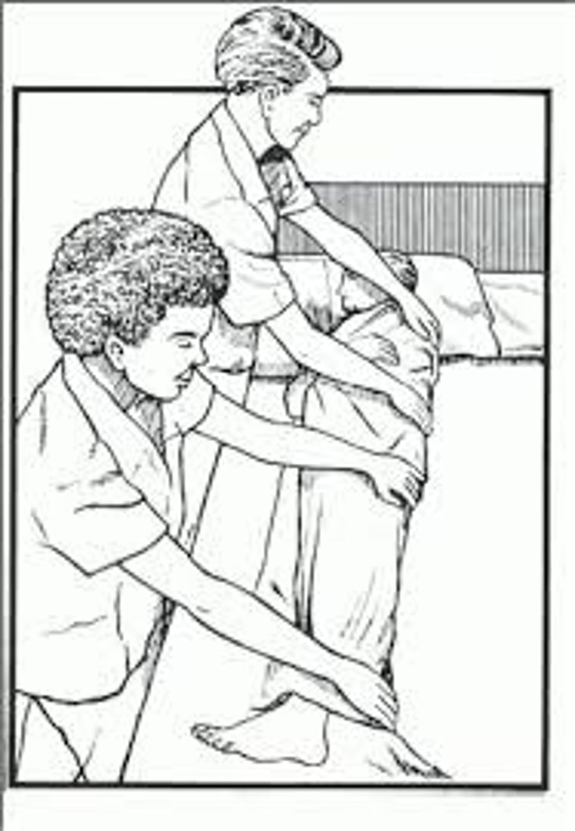 <p>patient's shoulders and hips turn simultaneously, staying parallel throughout the roll</p>