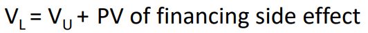<p>VL equals VU plus PV of financing effects</p>