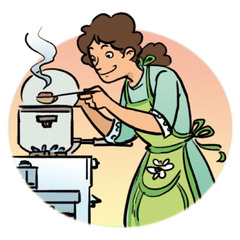 <p>she cooks the food</p>