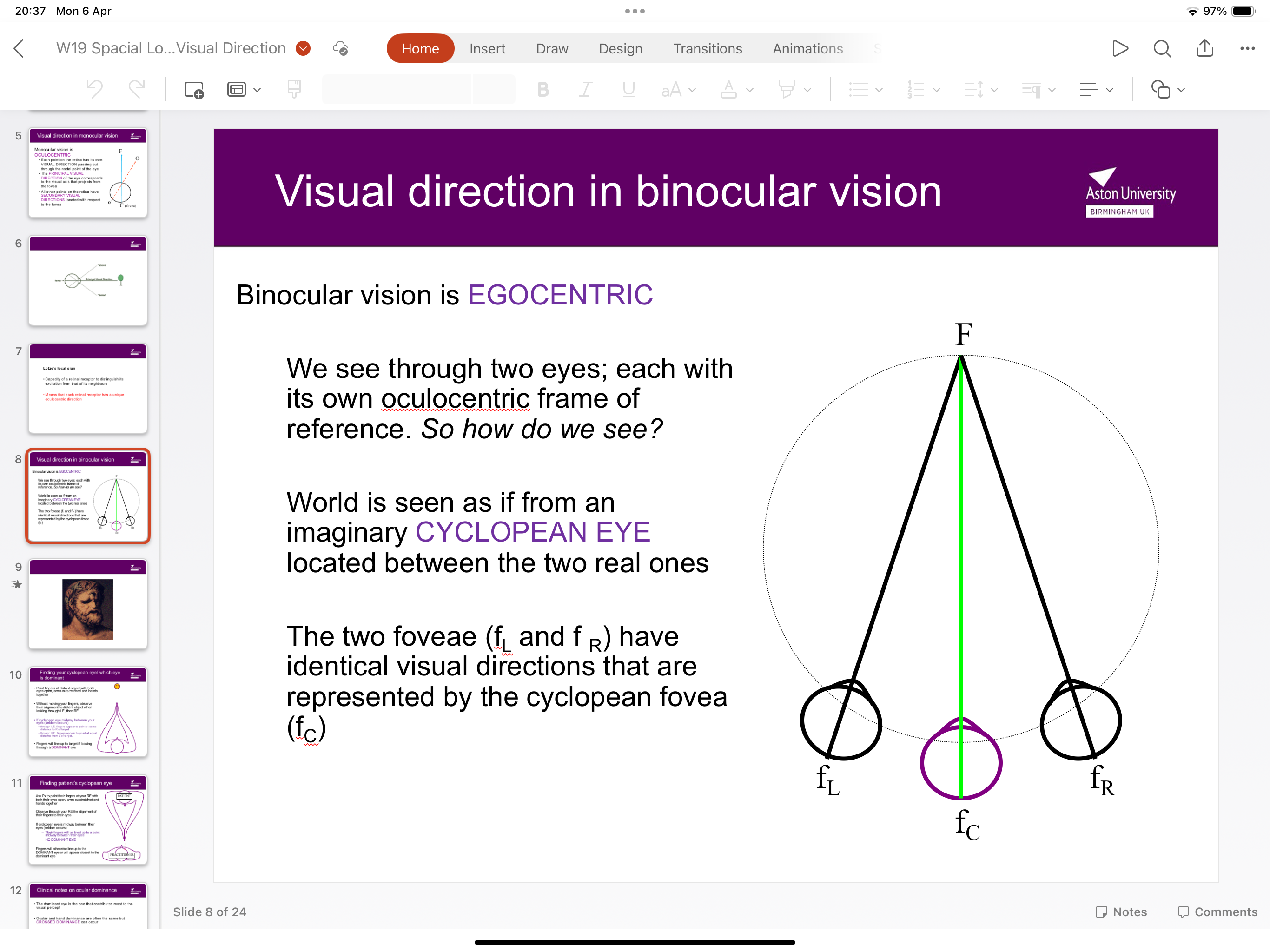 <p>As though we have a cyclopean eye in between the 2 real ones </p>