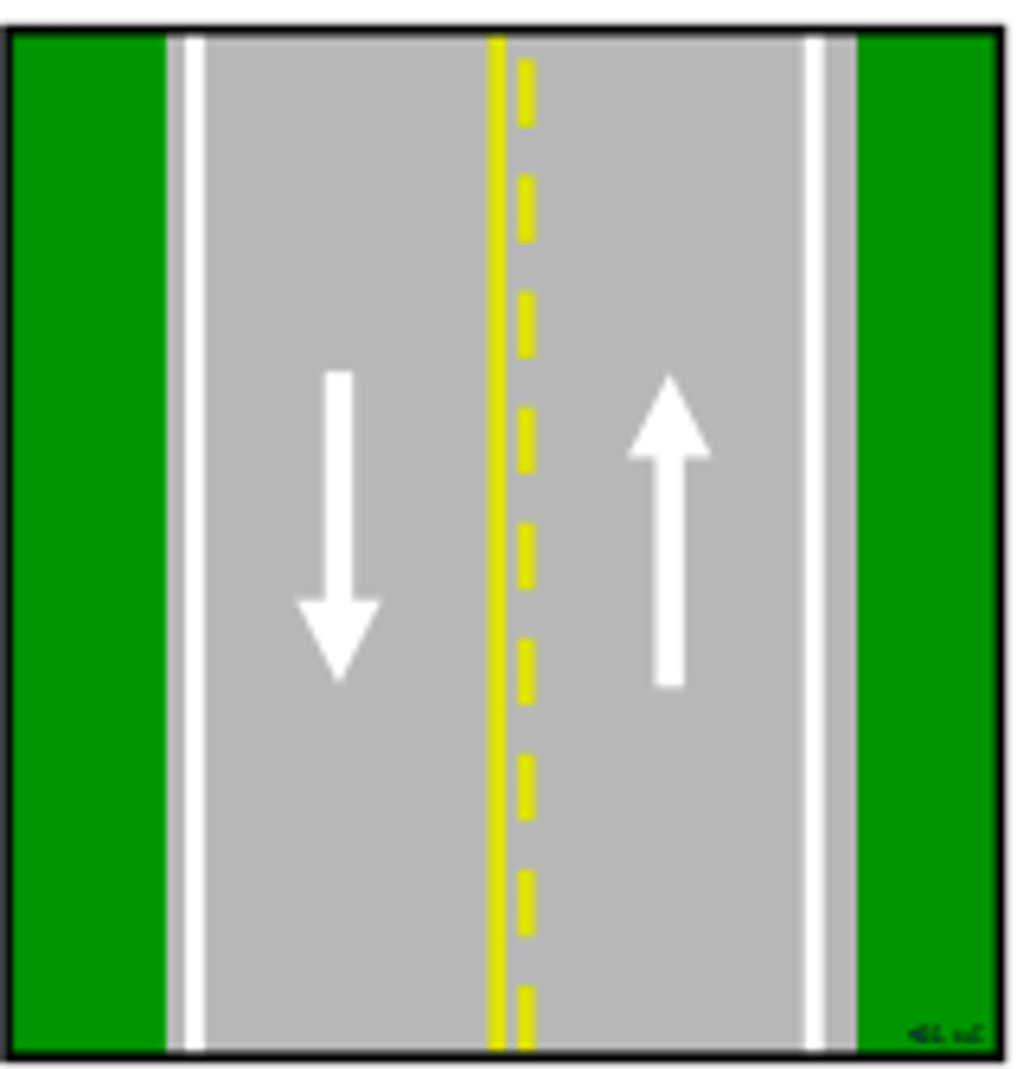 <p>two-directions roadway- passing permitted on the right side going north</p>