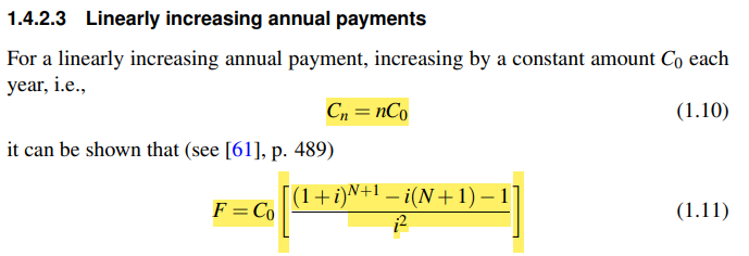 <p>P = N ∑ n=1 Cn (1+i)</p>