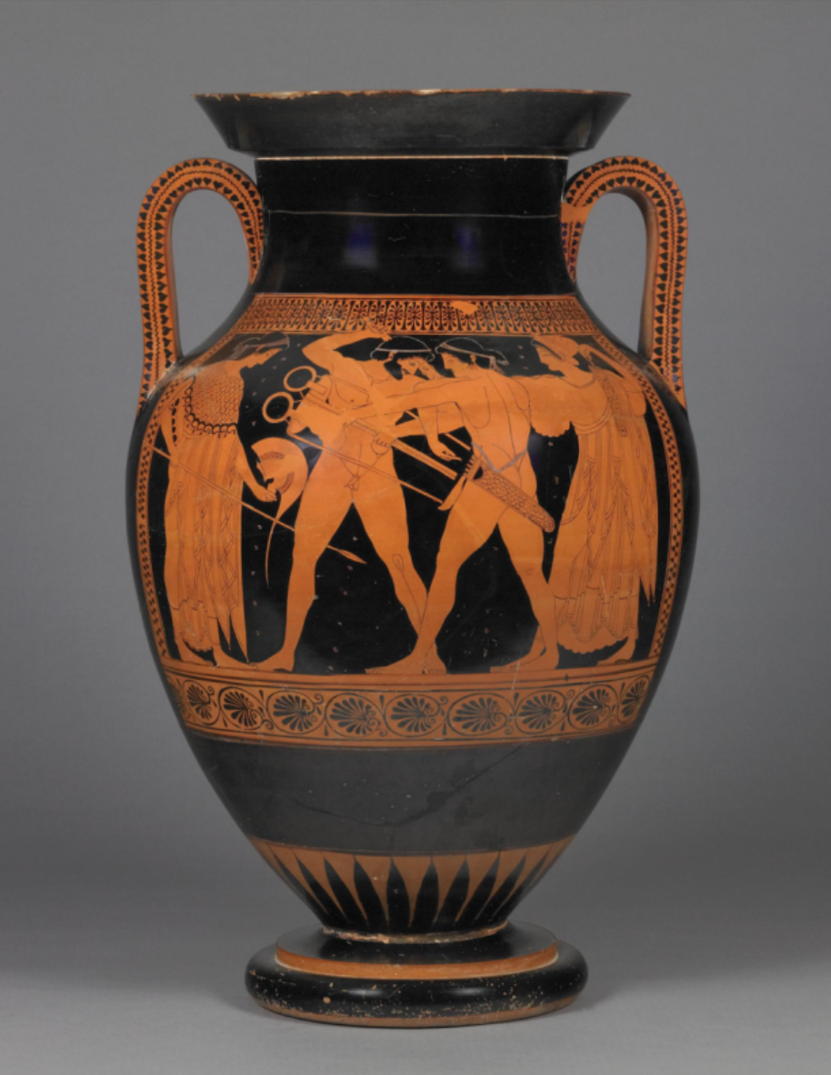 <p>Herakles and Apollo struggle over the tripod</p>